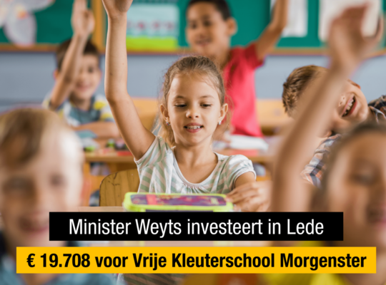 Minister Weyts investeert 19.708 euro in Vrije Kleuterschool Morgenster Minister Weyts investeert 19.708 euro in Vrije Kleuterschool Morgenster